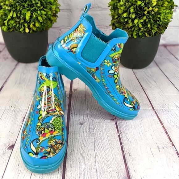 Sakroots Teal Spirit Desert Rhyme Ankle Rain Boot - Picture 1 of 12